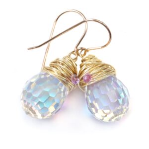 Crystal Earrings Rainbow Ab Disco Ball Faceted Wire Wrap Pink Sapphire Accents 14k Solid Gold Or Filled Or Sterling Silver Clear Drops Crystal Earrings Rainbow Ab Disco Ball Faceted Wire Wrap Pink Sapphire Accents 14k Solid Gold Or Filled Or Sterling Silver Clear Drops