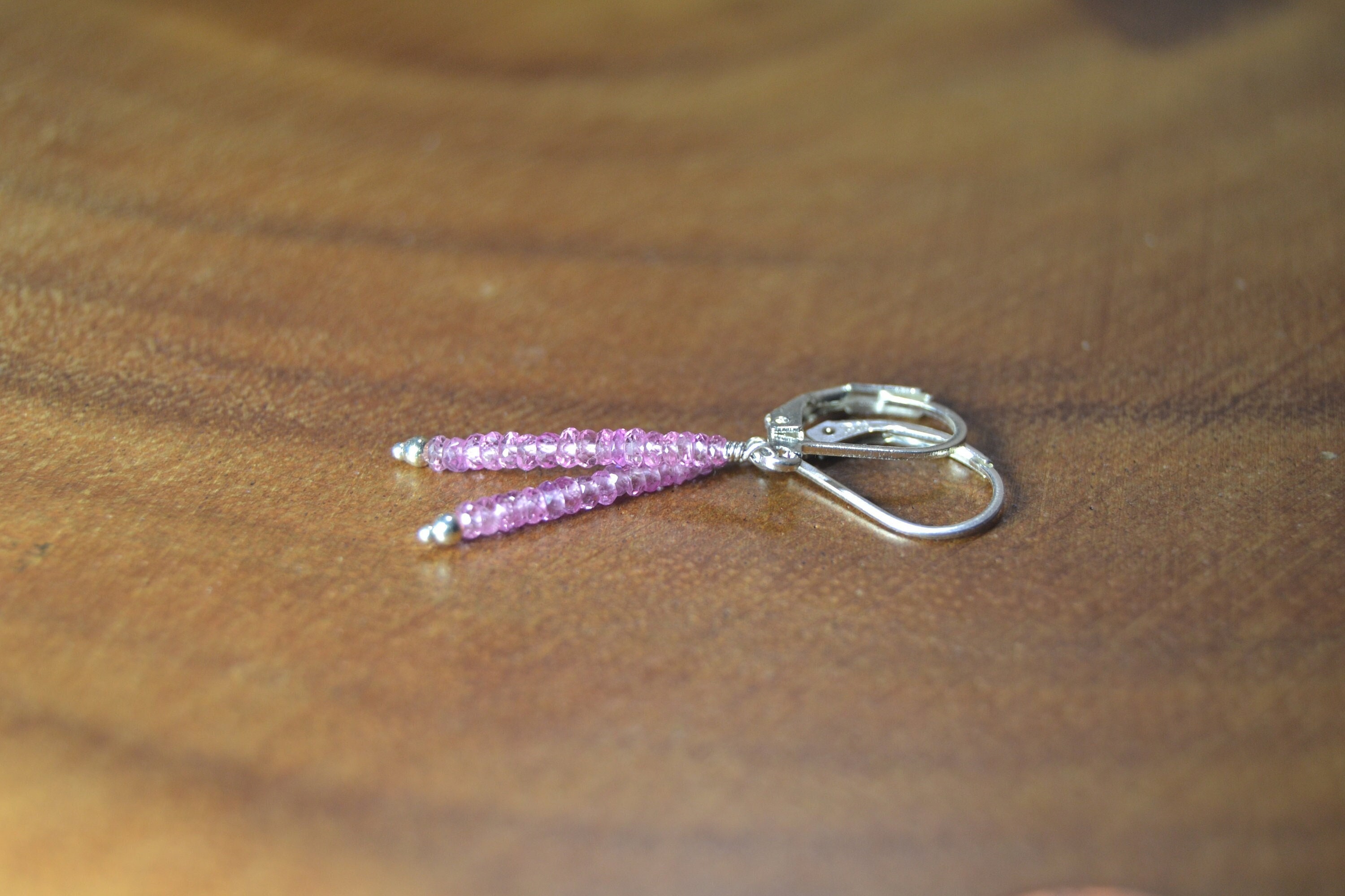 Dainty Pink Sapphire Earrings In Sterling Silver // Minimalist Sapphire // September Birthstone // 5th, 45th Anniversary // Natural Sapphire