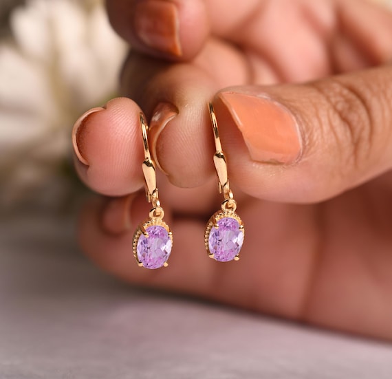 Pink Sapphire Dangle Earrings: 925 Sterling Silver, Bridal Jewelry Pink Sapphire Dangle Earrings: 925 Sterling Silver, Bridal Jewelry