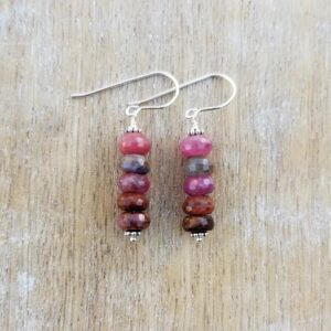 Sapphire Gemstone Earrings, Pink Sapphire Dangle Earrings Sterling Silver, Rondelle Earrings, Dainty Pink Earrings, Stacked Earrings Sapphire Gemstone Earrings, Pink Sapphire Dangle Earrings Sterling Silver, Rondelle Earrings, Dainty Pink Earrings, Stacked Earrings