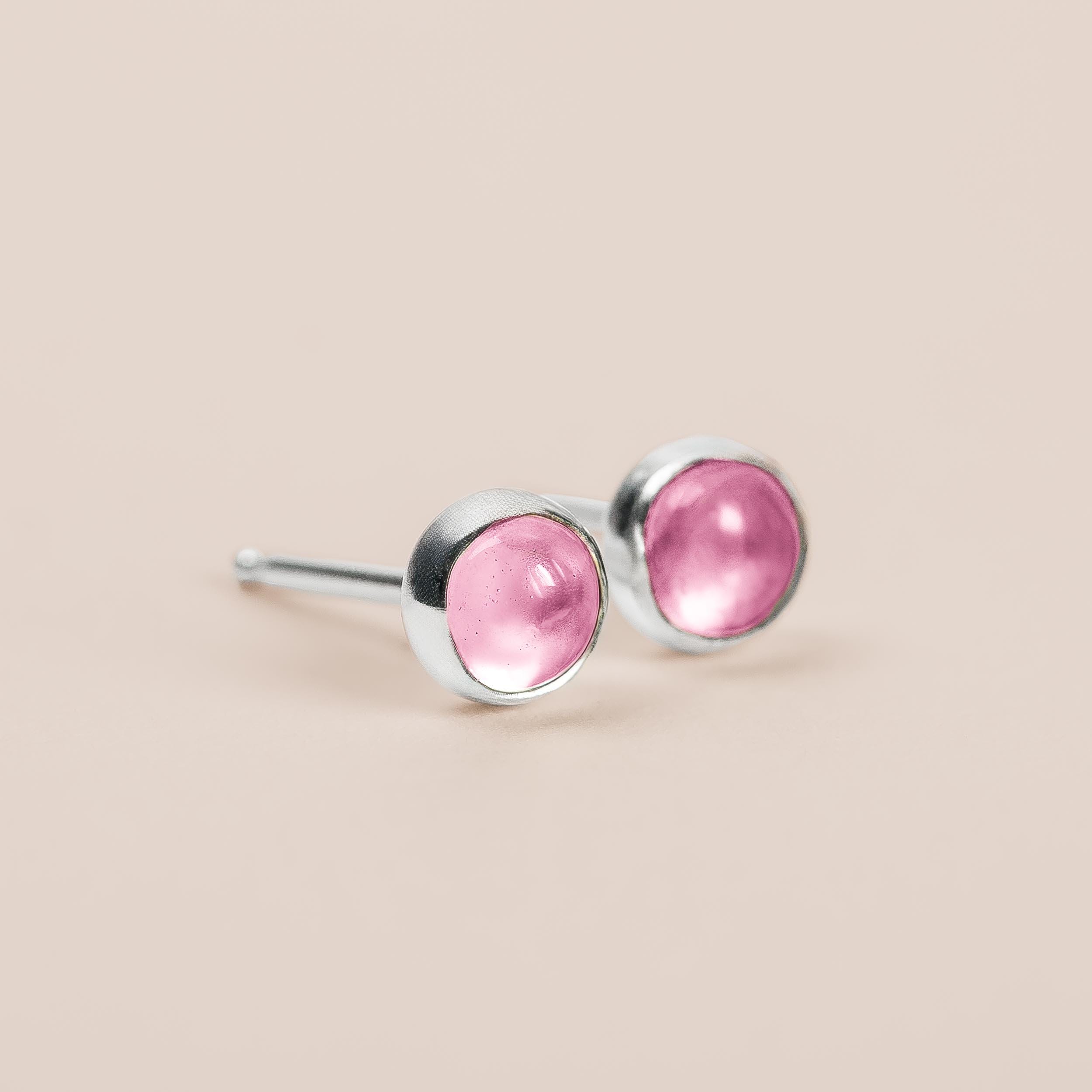 Pink Sapphire Gemstone Stud Earrings | Sterling Silver Tiny Small Little Round Circle Light Baby Pink Post Earrings | Multiple Sizes Pink Sapphire Gemstone Stud Earrings | Sterling Silver Tiny Small Little Round Circle Light Baby Pink Post Earrings | Multiple Sizes