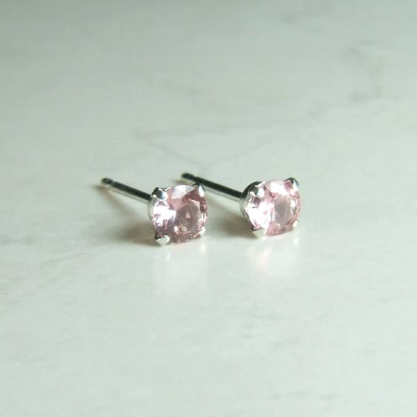 Pink Sapphire (genuine Natural Sapphires), 3.5mm X 0.20 Carats, Round Cut, Sterling Silver Post Earrings