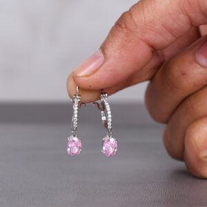 Pink Sapphire Leverback Earrings, 925 Sterling Silver, Bridal Jewelry Pink Sapphire Leverback Earrings, 925 Sterling Silver, Bridal Jewelry