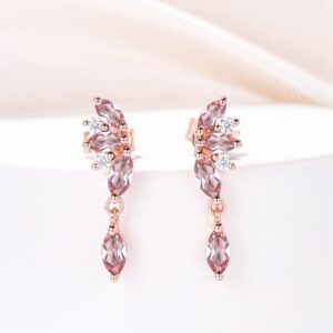Marquise Padparadscha Drop Earrings 14k Rose Gold Pink Sapphire Moissanite Cluster Dangle Earrings Dainty Pink Gemstone Pierced Jewelry Marquise Padparadscha Drop Earrings 14k Rose Gold Pink Sapphire Moissanite Cluster Dangle Earrings Dainty Pink Gemstone Pierced Jewelry