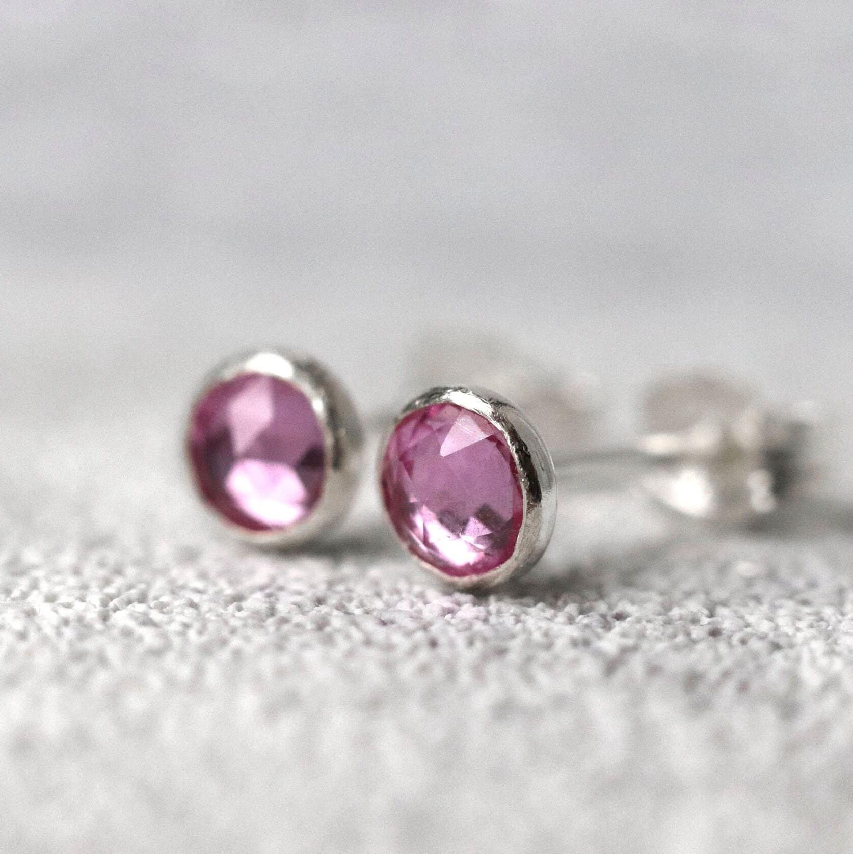 Pink Sapphire Sterling Silver Stud Earrings: September Birthstone Pink Sapphire Sterling Silver Stud Earrings: September Birthstone