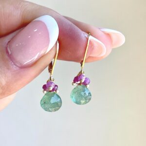 Strawberry Quartz and Pink Sapphire Earrings, Green and Pink Minimalist Teardrop Earrings Gold or Silver, Bright Small Summer Drops Mom Gift Strawberry Quartz and Pink Sapphire Earrings, Green and Pink Minimalist Teardrop Earrings Gold or Silver, Bright Small Summer Drops Mom Gift