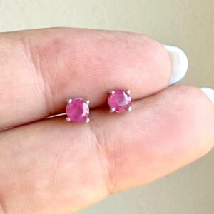 Pink Sapphire Stud Earrings, September Birthstone, Tiny 4mm Hot Pink Round Minimalist Post Earrings in Sterling Silver, Fuchsia Jewelry Gift Pink Sapphire Stud Earrings, September Birthstone, Tiny 4mm Hot Pink Round Minimalist Post Earrings in Sterling Silver, Fuchsia Jewelry Gift