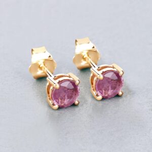 Sapphire Studs, Genuine Pink Sapphire 10k Yellow Gold Studs, Pink Gemstone Earrings, September Birthstone, Anniversary Gift For Her Sapphire Studs, Genuine Pink Sapphire 10k Yellow Gold Studs, Pink Gemstone Earrings, September Birthstone, Anniversary Gift For Her
