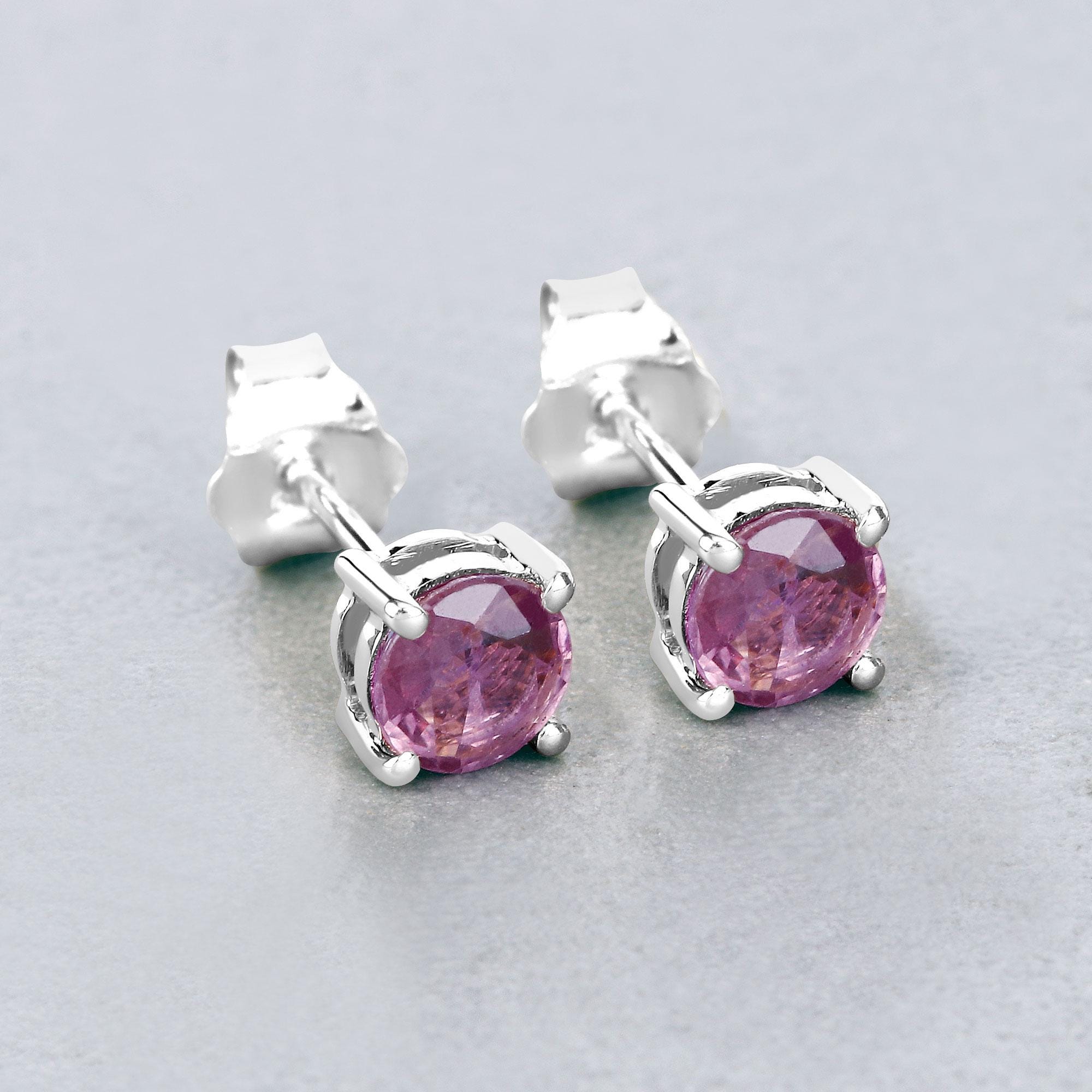 Sapphire Studs, Genuine Pink Sapphire 10k White Gold Studs, Pink Gemstone Earrings, September Birthstone, Anniversary Gift For Her