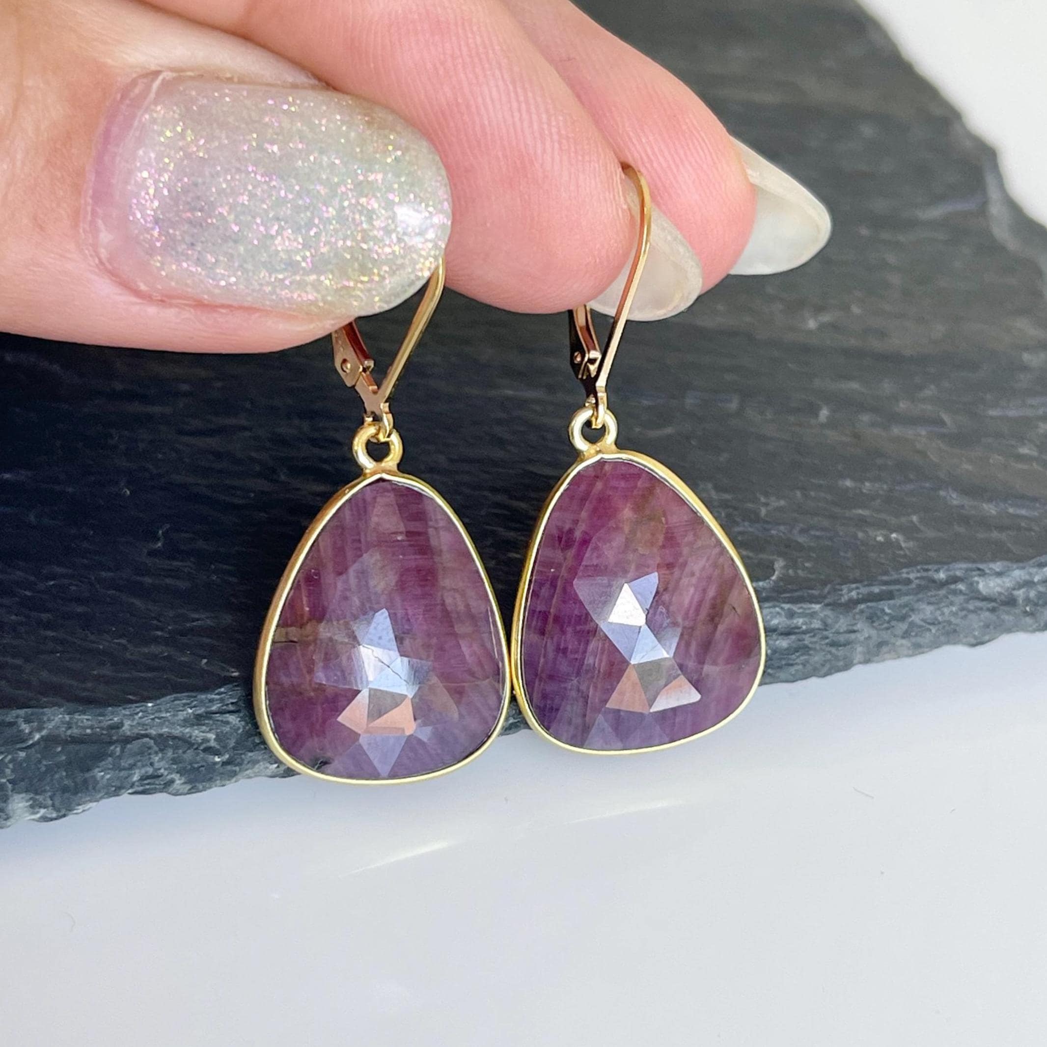Pink Sapphire Earrings, Pink Teardrop Gold Earrings, September Birthstone, Natural Sapphire Statement Jewelry, Elegant Holiday Gift For Her