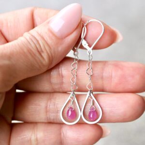 Pink Sapphire Teardrop Earrings: Sterling Silver Heart Chain Pink Sapphire Teardrop Earrings: Sterling Silver Heart Chain
