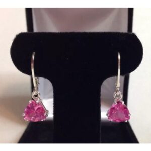 Trillion Cut Pink Sapphire Earrings: Sterling Silver Lever-back Dangle Lab Grown Trillion Cut Pink Sapphire Earrings: Sterling Silver Lever-back Dangle Lab Grown