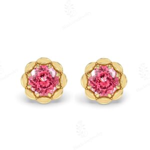 Unique Padparadscha Pink Sapphire Stud Earrings Art Deco Flower Design Wedding Studs 925 Silver Padparadscha Statement Dainty Studs For Her Unique Padparadscha Pink Sapphire Stud Earrings Art Deco Flower Design Wedding Studs 925 Silver Padparadscha Statement Dainty Studs For Her