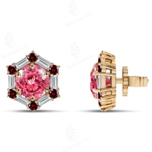 Unique Padparadscha Studs For Women 925 Silver Pink Sapphire Gemstone Studs Art Deco Halo Design Stud Earrings Antique Dainty Studs For Her Unique Padparadscha Studs For Women 925 Silver Pink Sapphire Gemstone Studs Art Deco Halo Design Stud Earrings Antique Dainty Studs For Her