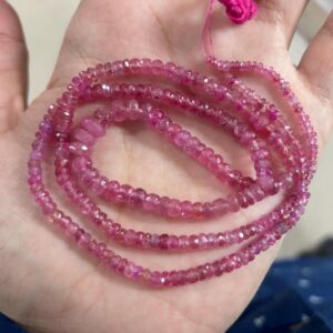 10 Inches strand. Natural Pink Sapphire Faceted Rondelles Beads, Size 3-4.5mm