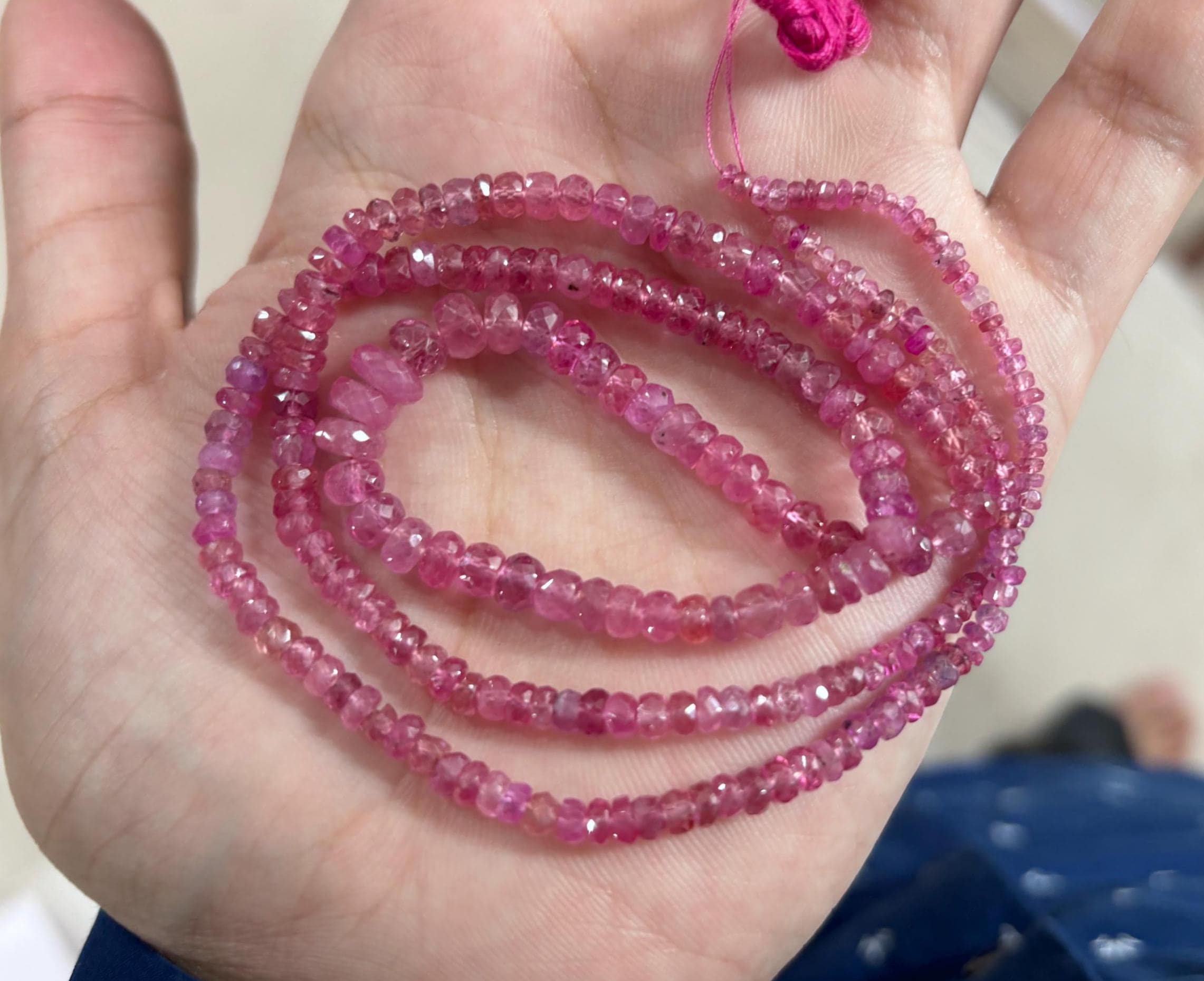 10 Inches Strand. Natural Pink Sapphire Faceted Rondelles Beads, Size 3-4.5mm