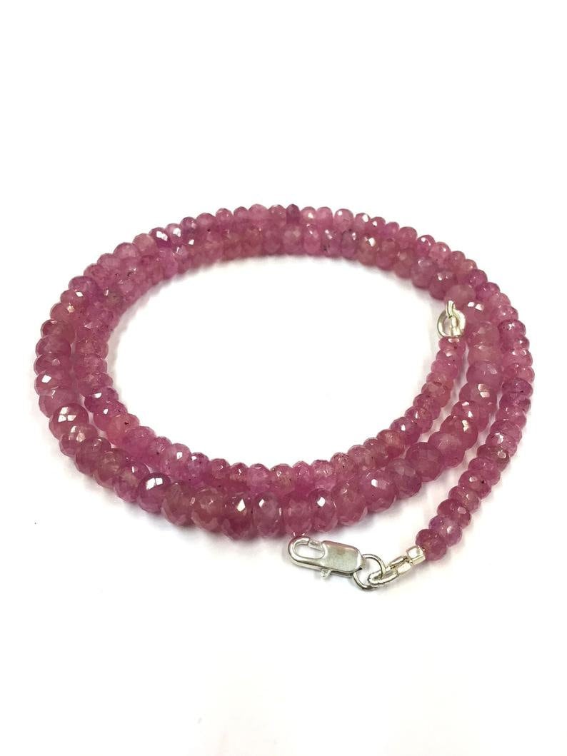 100% Natural Pink Sapphire Faceted Beads Rondelle Shape 6-7mm Sapphire Gemstone Beads 18" Strand Rare Sapphire Beads