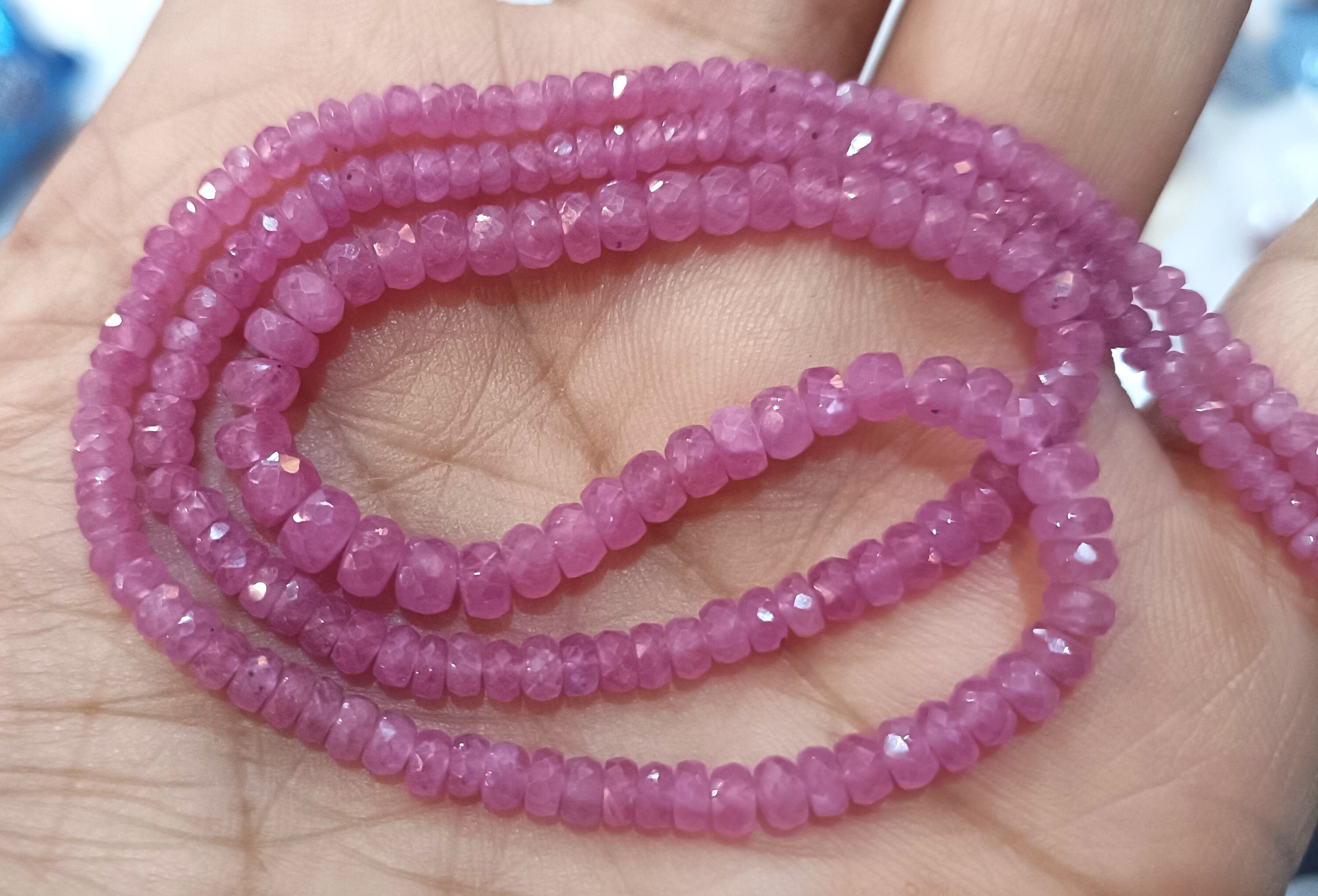 13 Inches Strand, Natural Pink Sapphire Faceted Rondelles, Size 3-4mm Approx