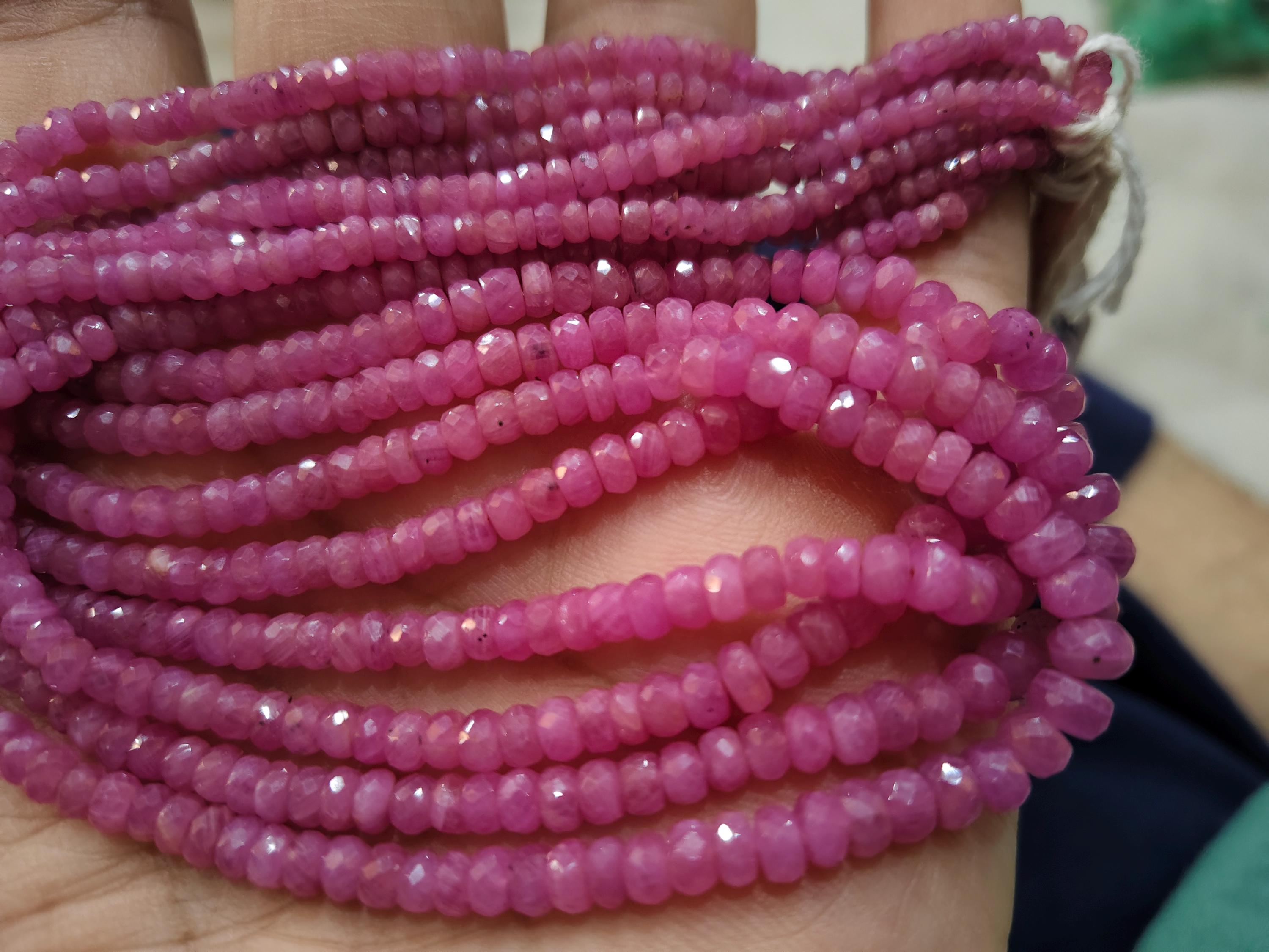 16 Inches Strand,natural Pink Sapphire Faceted Rondelles Beads, Size 3-5mm Approx