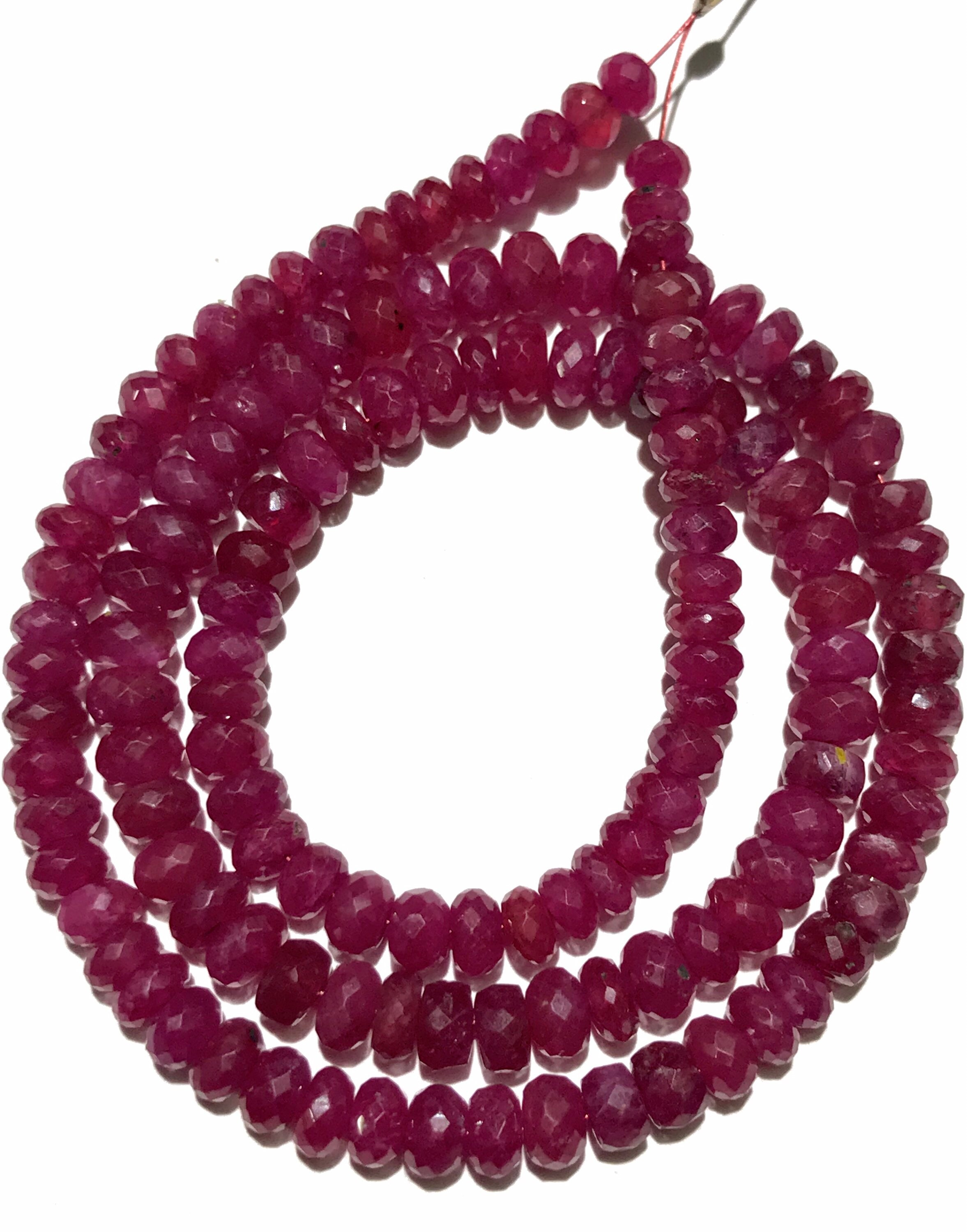 Pink Sapphire 4-5mm Faceted Rondelle Beads Natural Dark Pink Sapphire Gemstone Beads 18” Pink Sapphire Faceted Beads Pink Sapphire Rondelles