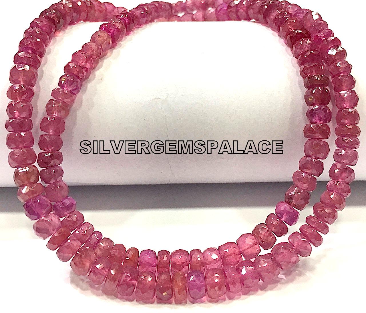Aaa+ Natural Pink Sapphire Faceted Rondelle Beads Pink Sapphire Gemstone Beads Real Sapphire String Faceted Sapphire Rondelle Beads Strand.