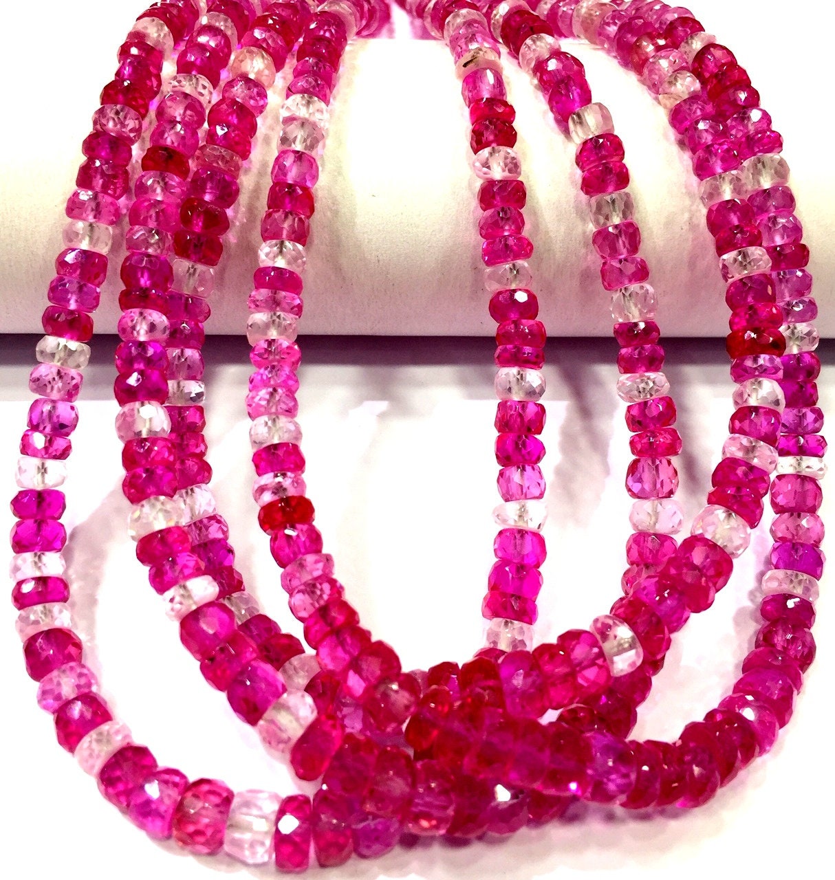 Aaa++ Quality~rare Pink Sapphire Faceted Rondelle Beads Multi Pink Sapphire Strand Pink Sapphire Gemstone Beads Jewelry Making Beads.