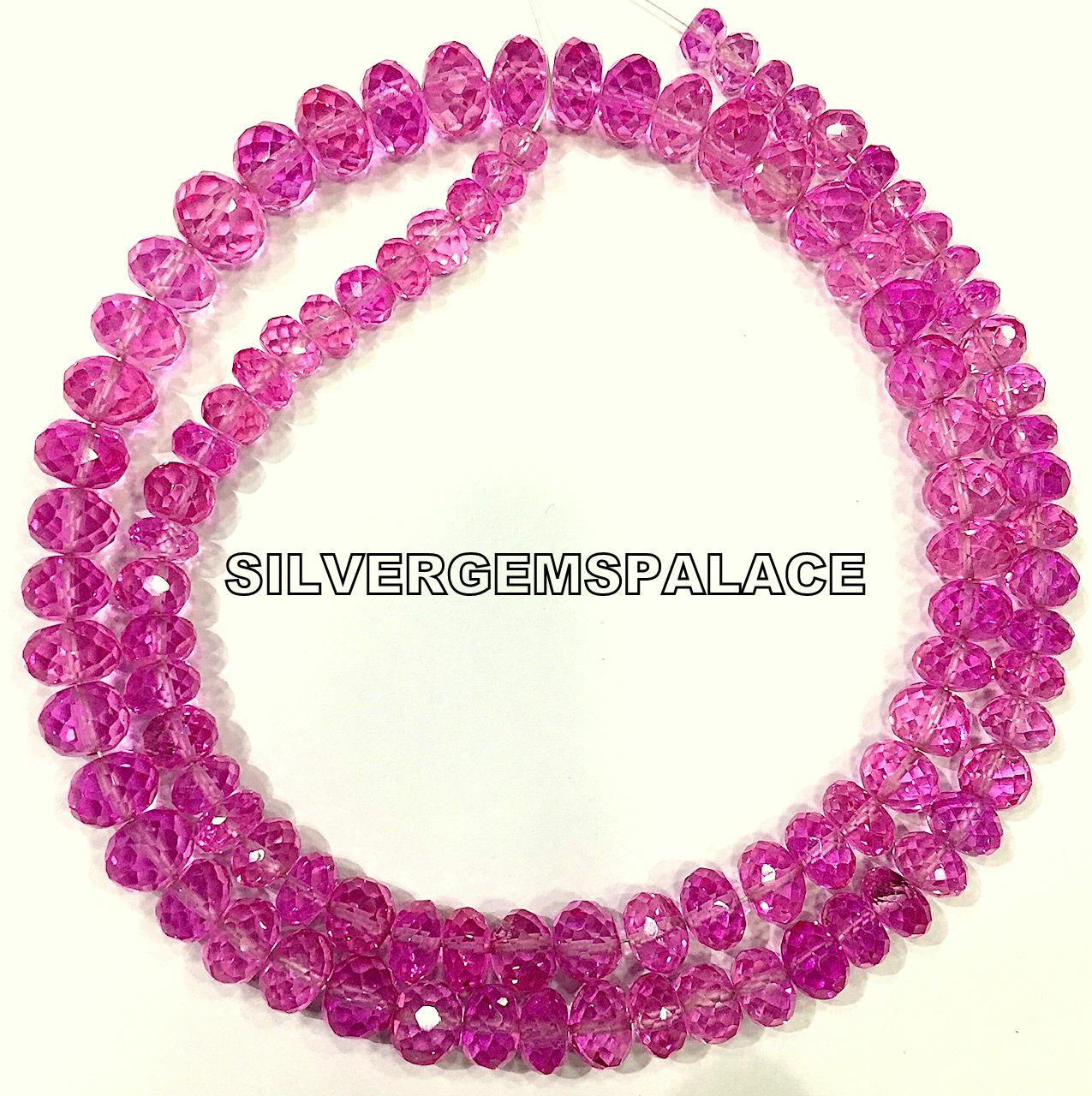 Aaa+ Pink Sapphire Faceted Rondelle Beads Graduated Stone Beads Sparkle Sapphire Beads Pink Sapphire Gemstone Beads 6-8.mm Beads Wholesale.