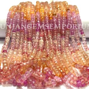 AAAA+ Colorful Padparadscha Sapphire Beads Peachy Pink Sapphire Faceted Rondelle Beads 4-5mm Sapphire Gemstone Beads 16” Strand Wholesale
