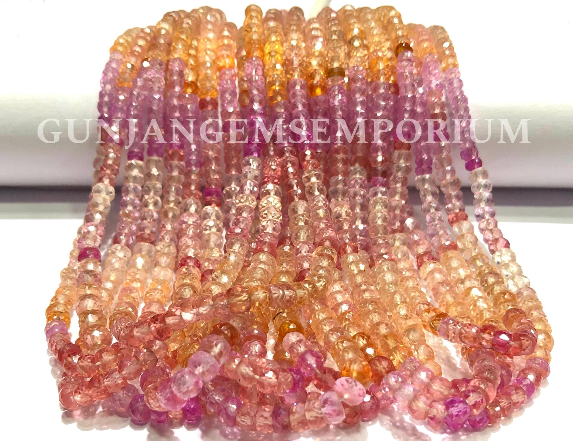 Aaaa+ Colorful Padparadscha Sapphire Beads Peachy Pink Sapphire Faceted Rondelle Beads 4-5mm Sapphire Gemstone Beads 16” Strand Wholesale
