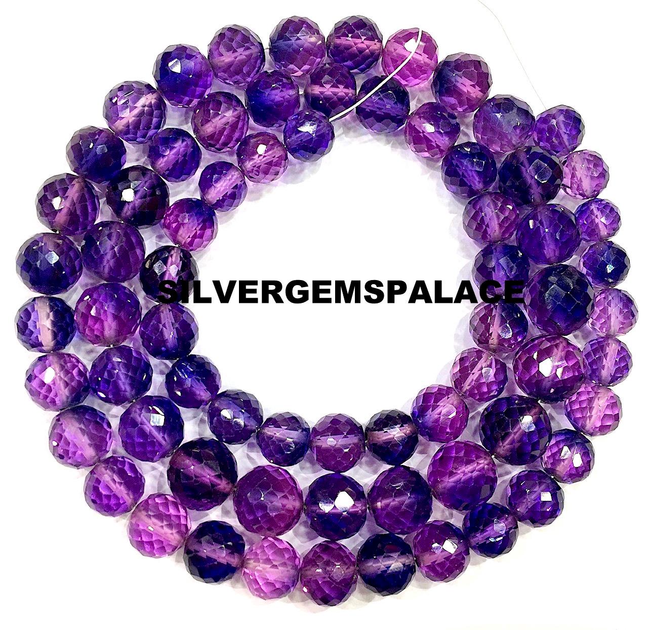 Aaaa+ Rare~pinkish Purple Sapphire Round Ball Beads Rare Bio Pink Sapphire Faceted Gemstone Beads 7/9mm Round Beads String Colorfull 20”
