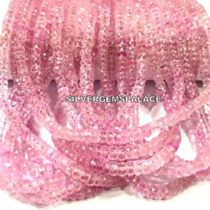AAAA+ Pink Sapphire Rondelle Beads,Faceted Sapphire Gemstone Beads,4/5mm Sapphire Strand,Sparkle Beads,Wholesale Stone Beads,18” String.