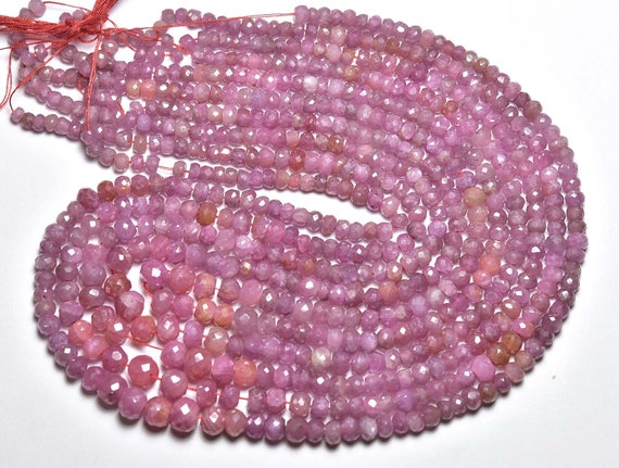 Beautiful Pink Sapphire Rondelle Bead Strand - 14 Inches - Natural Faceted Pink Sapphire Rondelle - Size Is 3.5 - 5.5 Mm #2033