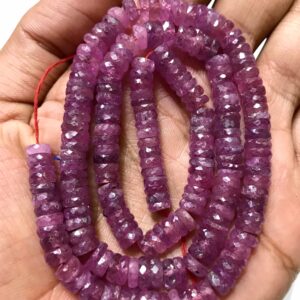Excellent PINK SAPPHIRE Faceted Gemstone Beads//18” Natural Prettiest Pink Sapphire Faceted Wheel Shape Stone Beads//Genuine Pink Sapphire