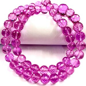 Gorgeous~AAA++ Top Quality Pink Sapphire Gemstone Beads Pink Sapphire Faceted Round Cut Beads 8-10mm Pink Sapphire Beads 16" Sapphire Jewels