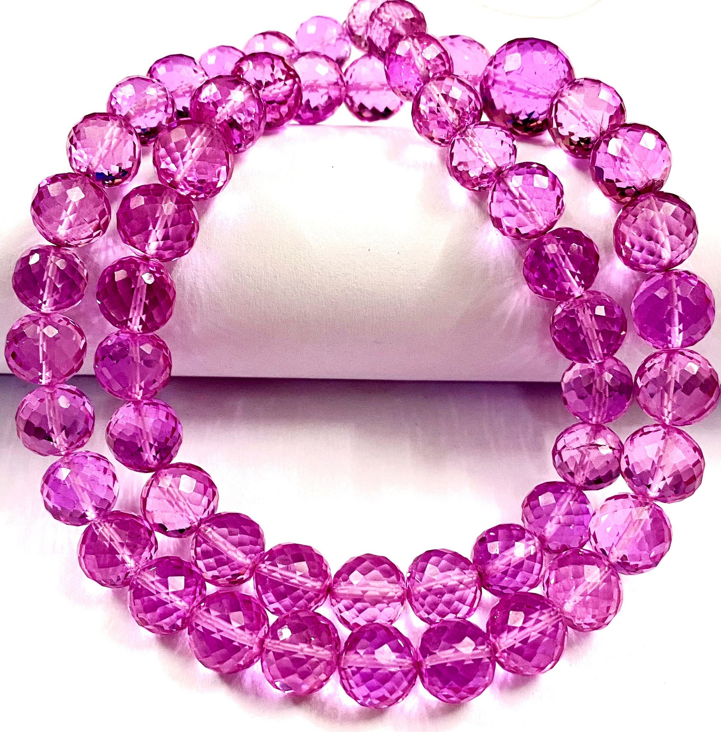 Gorgeous~aaa++ Top Quality Pink Sapphire Gemstone Beads Pink Sapphire Faceted Round Cut Beads 8-10mm Pink Sapphire Beads 16" Sapphire Jewels