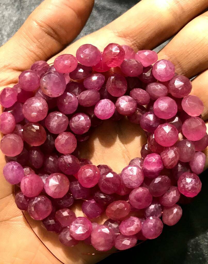 Most Beautifull~aaaa+ Pink Sapphire Gemstone Beads••natural 8*9 Mm Onion Shape Pink Sapphire Beads•• Faceted 18" Dark Pink Sapphire Strands