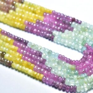 Natural Amazing Faceted Pink Sapphire Heliodor Aquamarine Mixed Rondelle - Size Is 5 - 5.2 Mm #1676