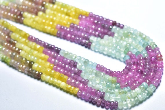 Natural Amazing Faceted Pink Sapphire Heliodor Aquamarine Mixed Rondelle - Size Is 5 - 5.2 Mm #1676