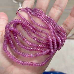 Natural Pink Sapphire Faceted Rondelles Beads, Size 3-4mm