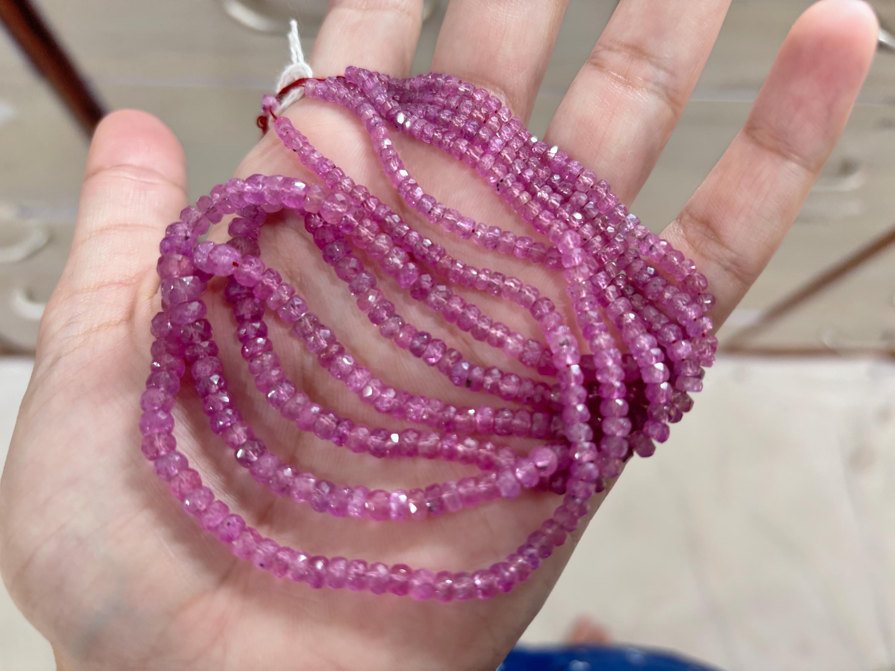 Natural Pink Sapphire Faceted Rondelles Beads, Size 3-4mm