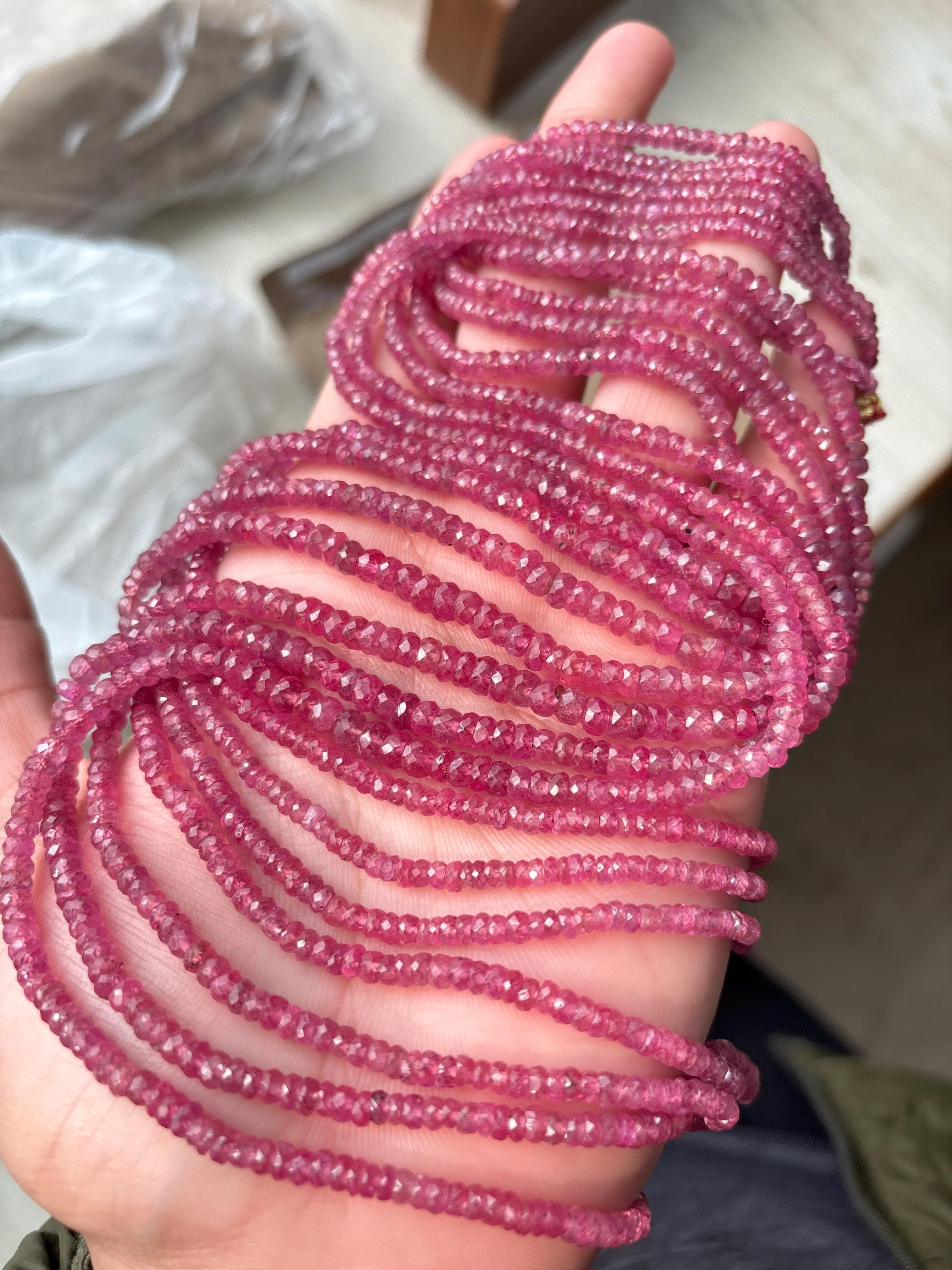 Natural Pink Sapphire Faceted Rondelles Beads, Size 3-4mm Approx