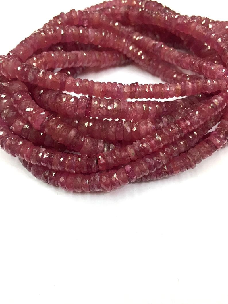 Natural Pink Sapphire Faceted Tyre Shape Pink Sapphire Faceted Beads 6-8mm Sapphire Gemstone Beads 17" Sapphire Strand Jewelry Beadsry