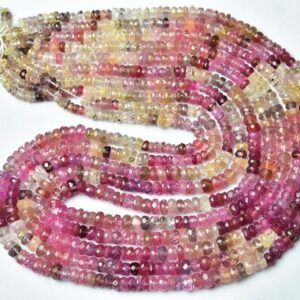 Rare Reddish Pink Sapphire Rondelle Bead Strand - 15 Inches - Natural Faceted Multi Pink Sapphire Rondelle - Size Is 3.5 - 5 Mm #2127