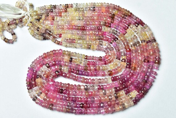 Rare Reddish Pink Sapphire Rondelle Bead Strand - 15 Inches - Natural Faceted Multi Pink Sapphire Rondelle - Size Is 3.5 - 5 Mm #2127