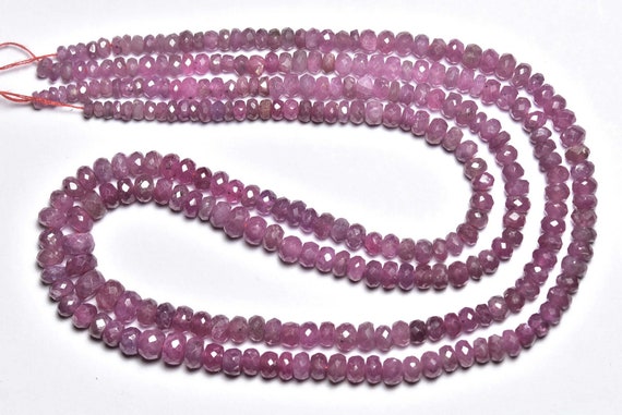 Pink Sapphire Rondelle Beads - 7 Inches - Natural Beautiful Pink Sapphire Faceted Rondelle - Size Is 3.50-5mm #476 Pink Sapphire Rondelle Beads - 7 Inches - Natural Beautiful Pink Sapphire Faceted Rondelle - Size Is 3.50-5mm #476