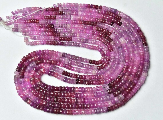 Super Quality Pink Sapphire Rondelle Bead Strand - Natural Faceted Pink Sapphire Rondelle - Size Is 3.5 - 5 Mm #819