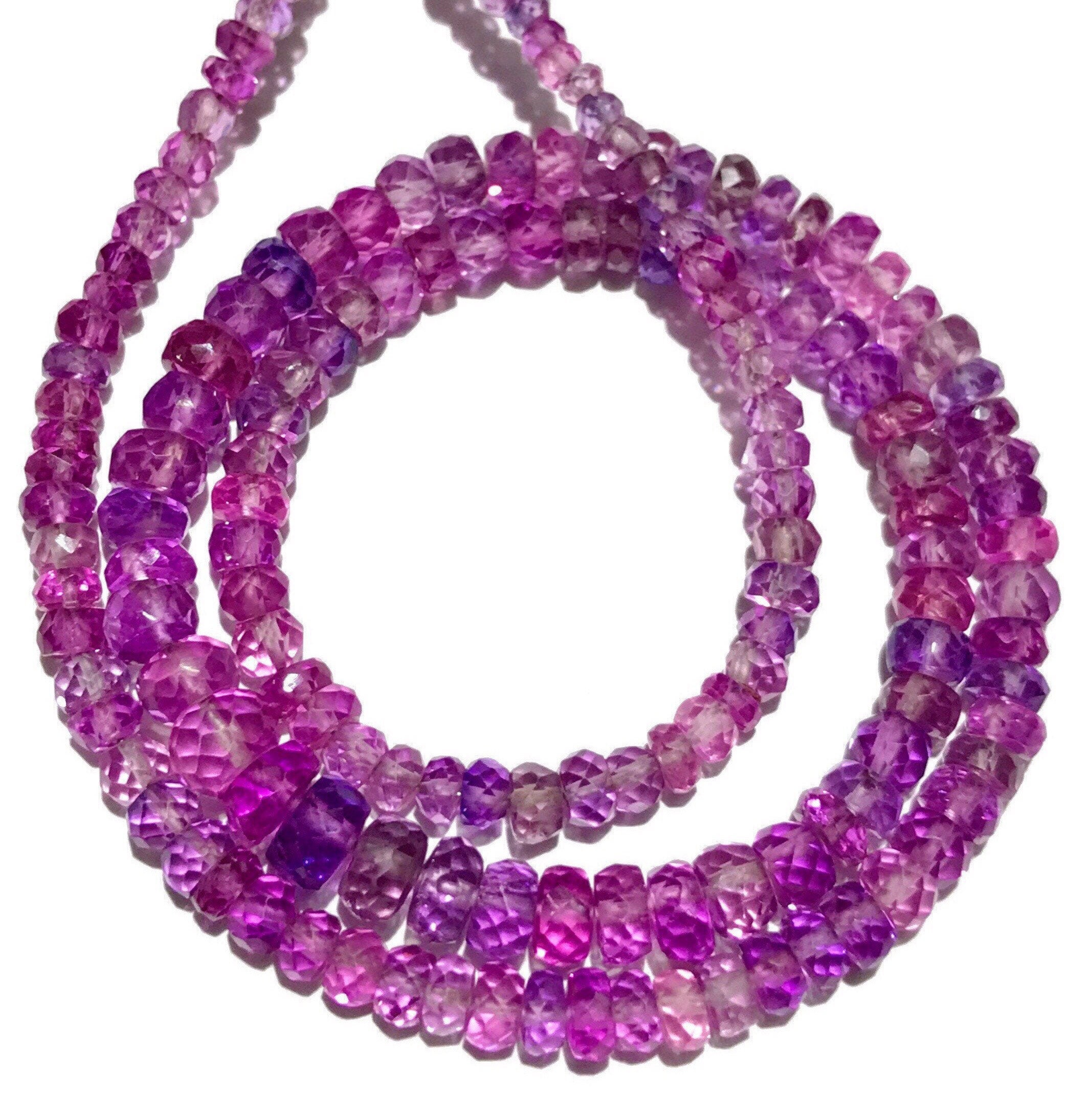 Very Rare Aaa+ Pinkish~purple Sapphire Faceted Beads Natural 4-6mm Pinkish~purple Sapphire Faceted Rondelle Beads 18” Pink Sapphire Gem Bead