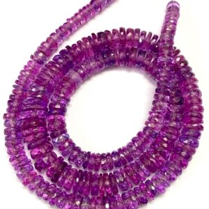 Very Rare AAA++ Pinkish~Purple Sapphire Tyre Shape Beads 5mm-8mm Pinkish~Purple Sapphire Faceted Tyre Beads 18” Pink Sapphire Gemstone Beads