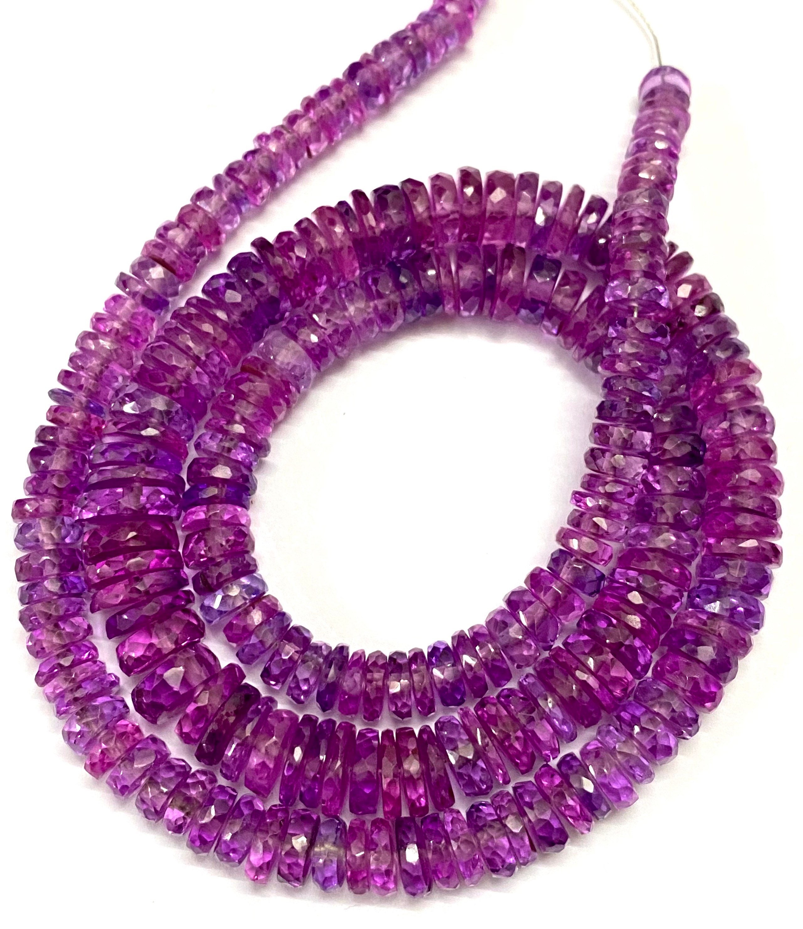 Very Rare Aaa++ Pinkish~purple Sapphire Tyre Shape Beads 5mm-8mm Pinkish~purple Sapphire Faceted Tyre Beads 18” Pink Sapphire Gemstone Beads