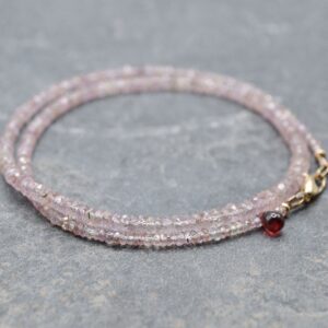 Sapphire Necklace: 14k Yellow Gold, Pink Sapphire, Gemstone Beaded Jewelry, September Birthstone Sapphire Necklace: 14k Yellow Gold, Pink Sapphire, Gemstone Beaded Jewelry, September Birthstone
